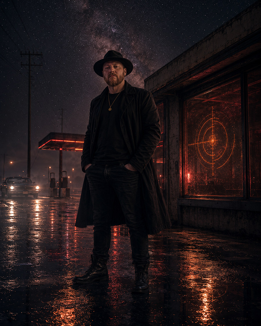 Cosmic Interjections rainy roadside signal portrait